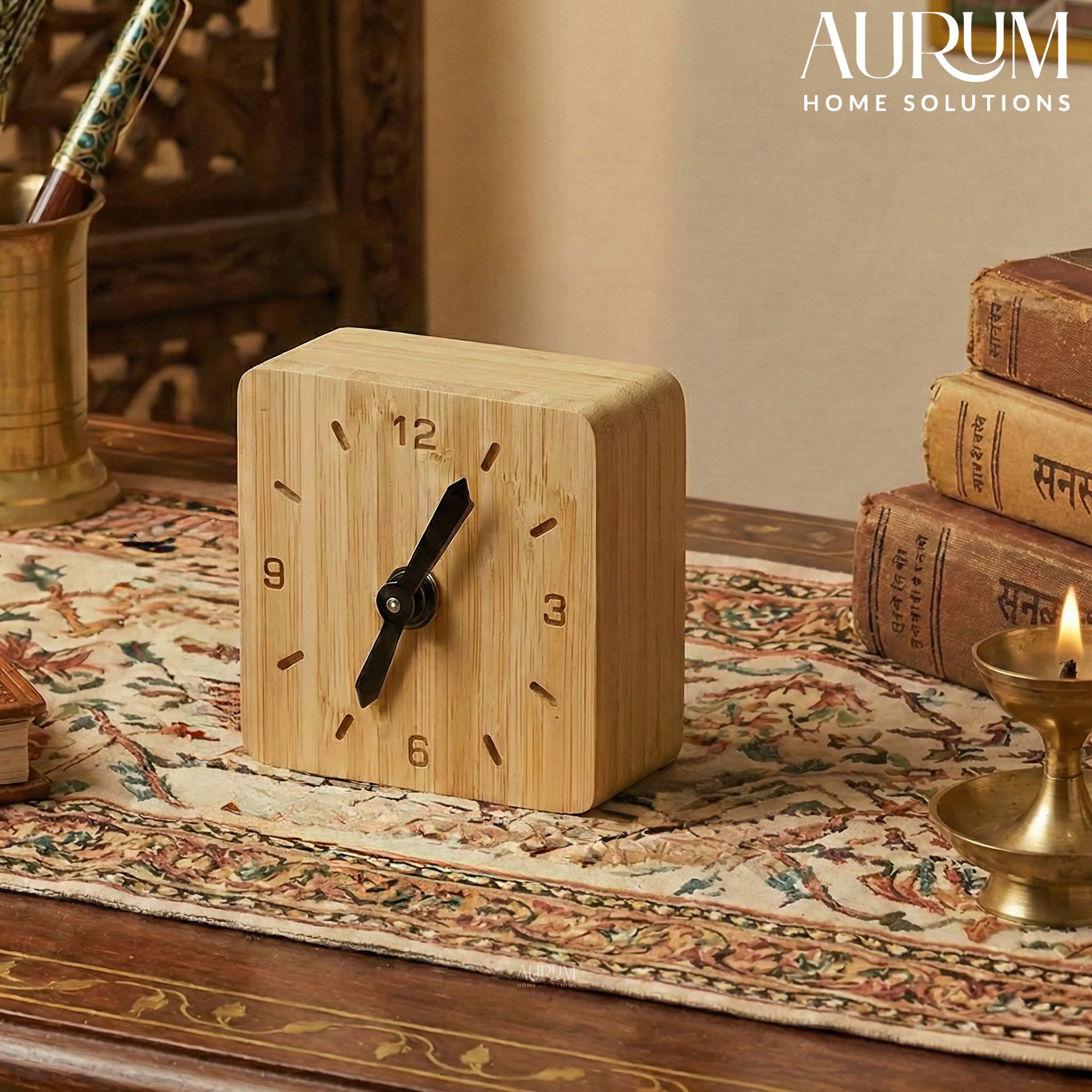 Table Clock Bamboo Desk Timepiece | Minimalist Decor