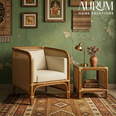 Lounge Chair in Rattan Burberry Style for Modern Indoors