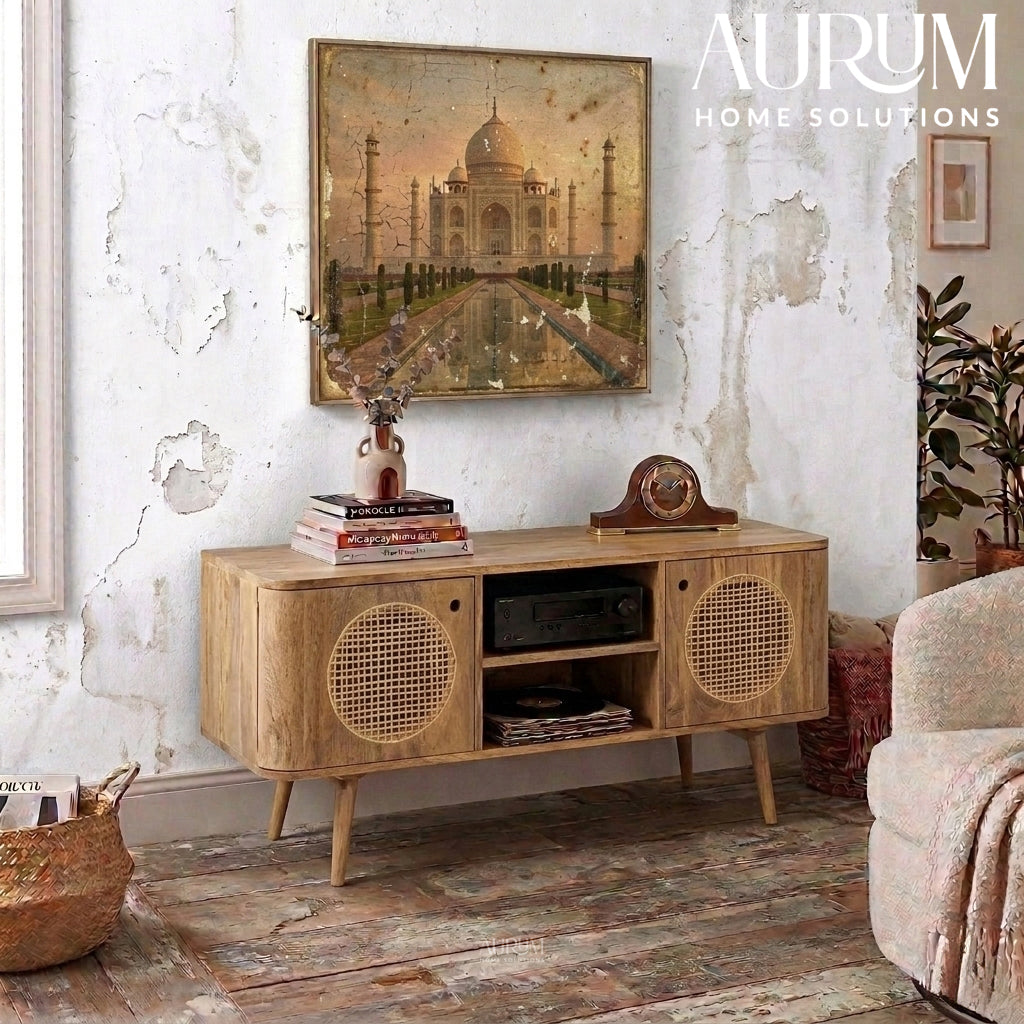 Compact Elegance Mango Wood Media Console
