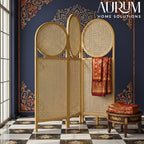 Room Partition Circle Screen Rattan Divider with Folding Panels