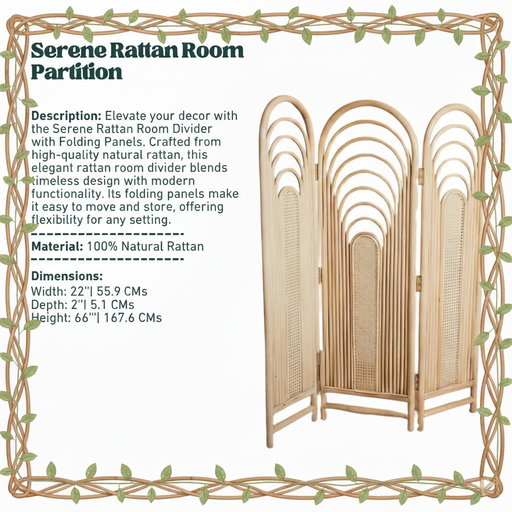 Serene Rattan Room Divider with Folding Panels