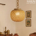 Bamboo Hanging Lamp with Modern Woven Round Shade