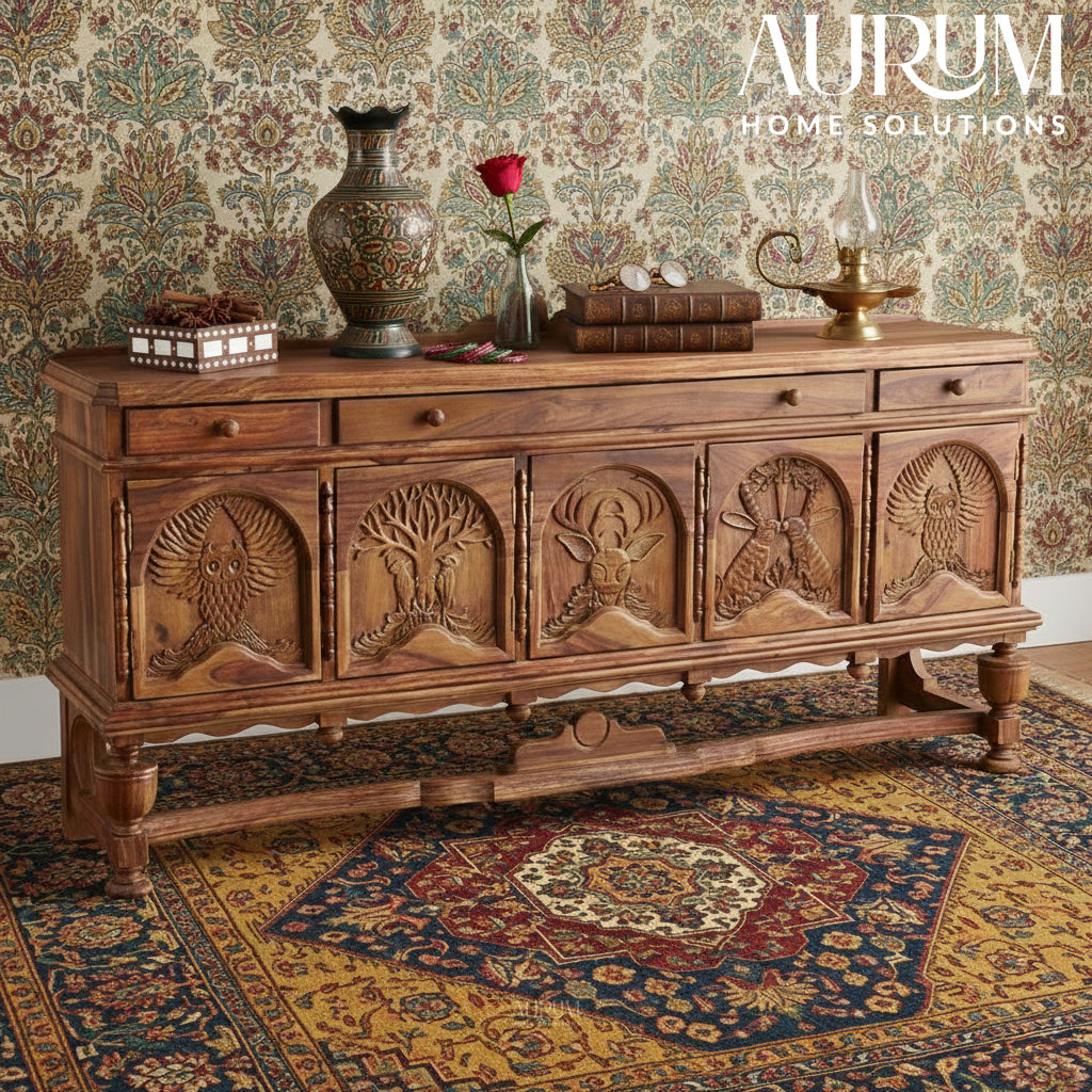 Handcarved 5 Carving Sideboard in Natural
