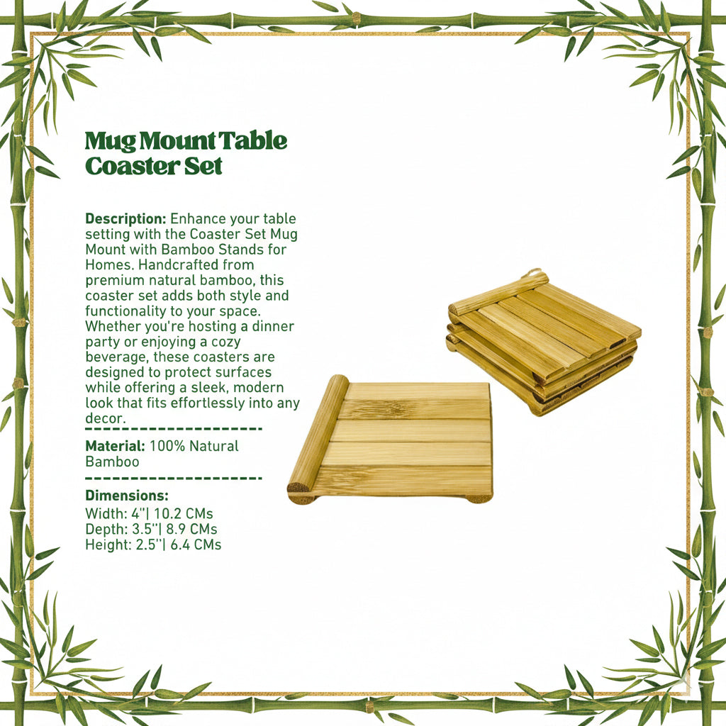 Coaster Set Mug Mount with Bamboo Stands for Homes (Set of 4)