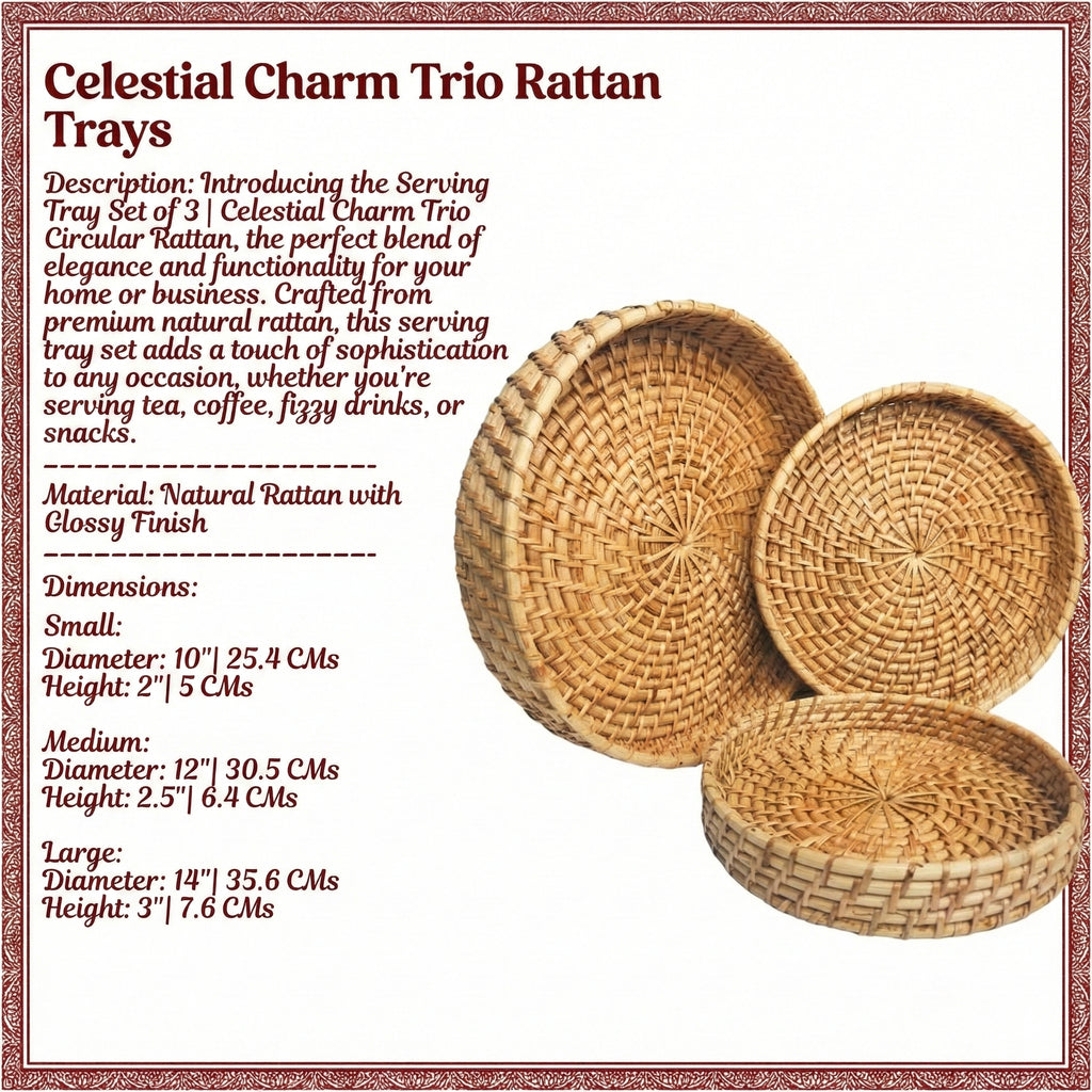Serving Tray Set of 3 | Celestial Charm Trio Circular Rattan