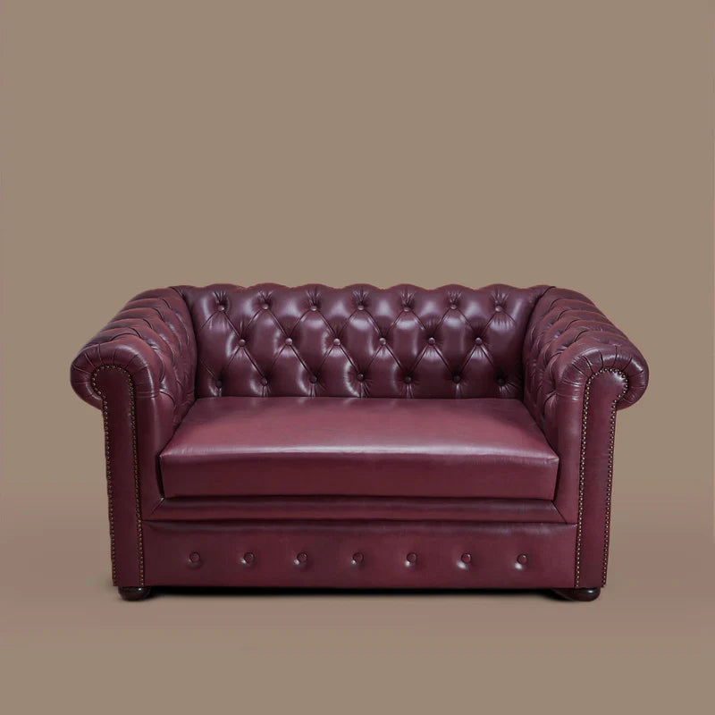 Brand New Olive Green Genuine Leather Chesterfield 2-Seater Sofa