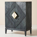 Handcarved Cabinet In Black & Brass Handles