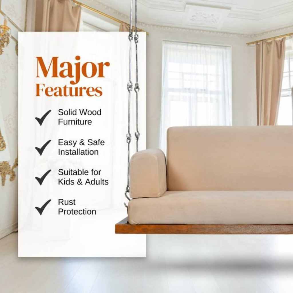 Cushioned Swing Set with Wooden Frame and Backrest