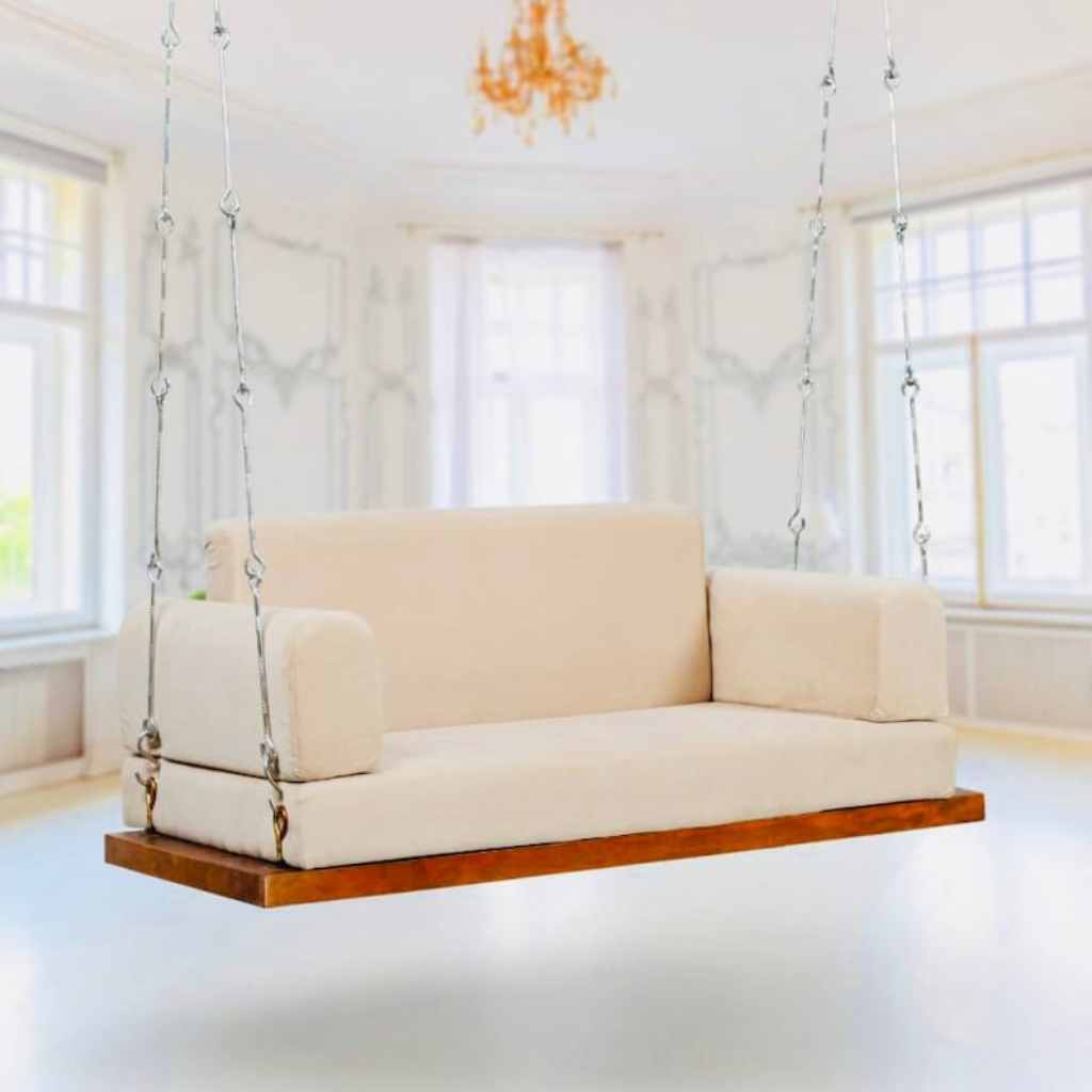 Cushioned Swing Set with Wooden Frame and Backrest