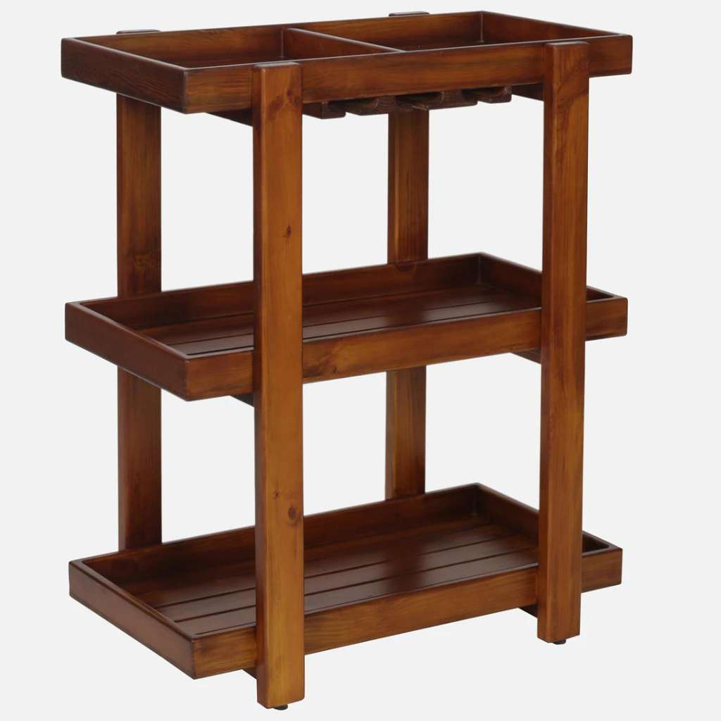 Regal Teak Finish Wooden Bar Trolley