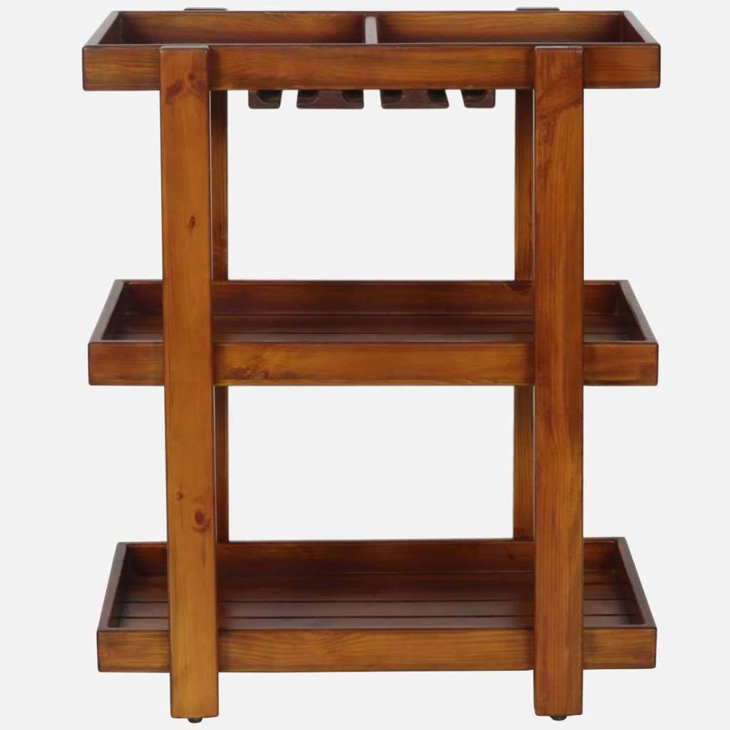 Regal Teak Finish Wooden Bar Trolley
