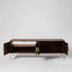 Modern Mango Wood TV Console with Brass Accents