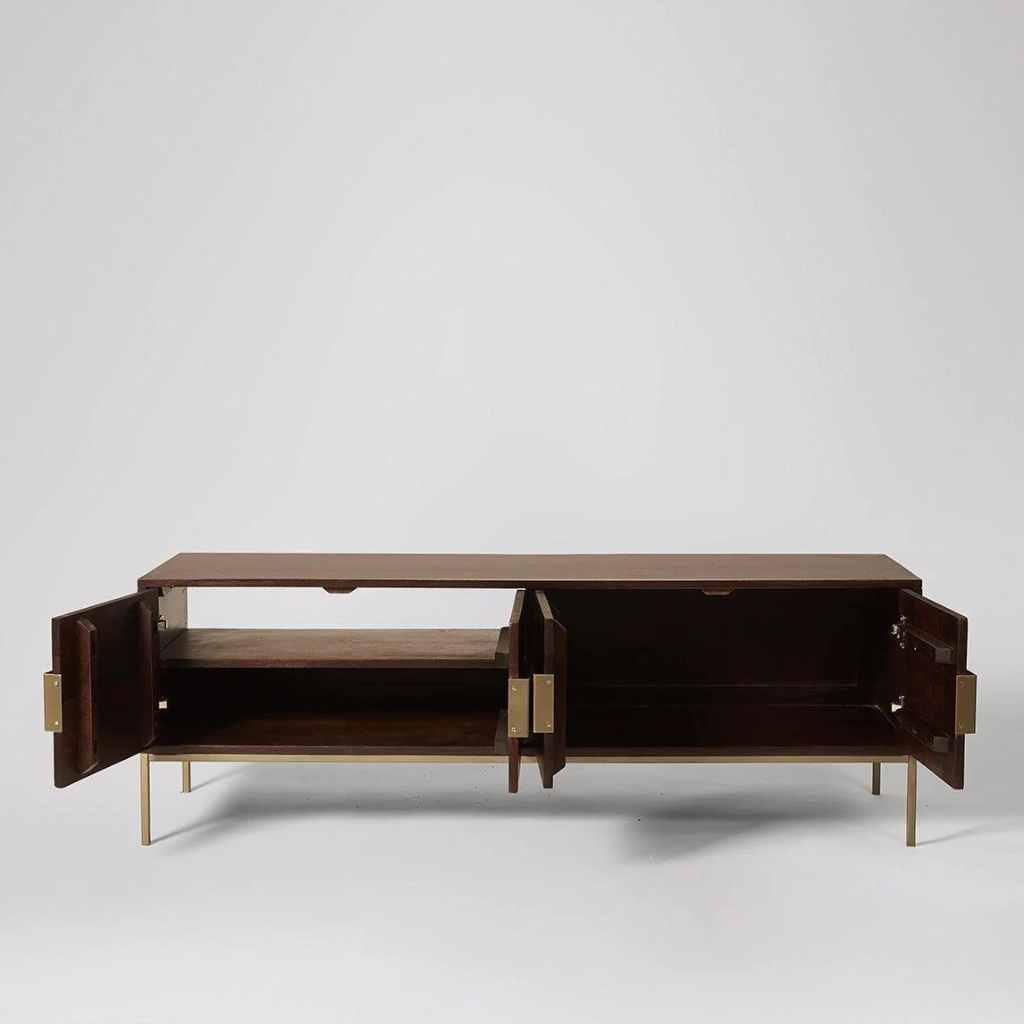 Modern Mango Wood TV Console with Brass Accents