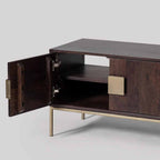 Modern Mango Wood TV Console with Brass Accents