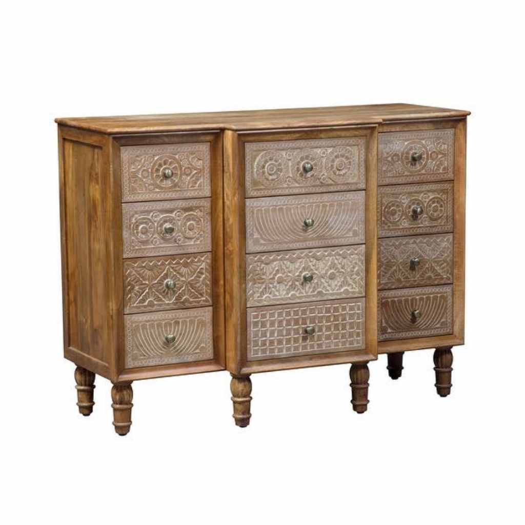 Montrose Accent Cabinet with 12 Drawers in a Weathered Honey Finish