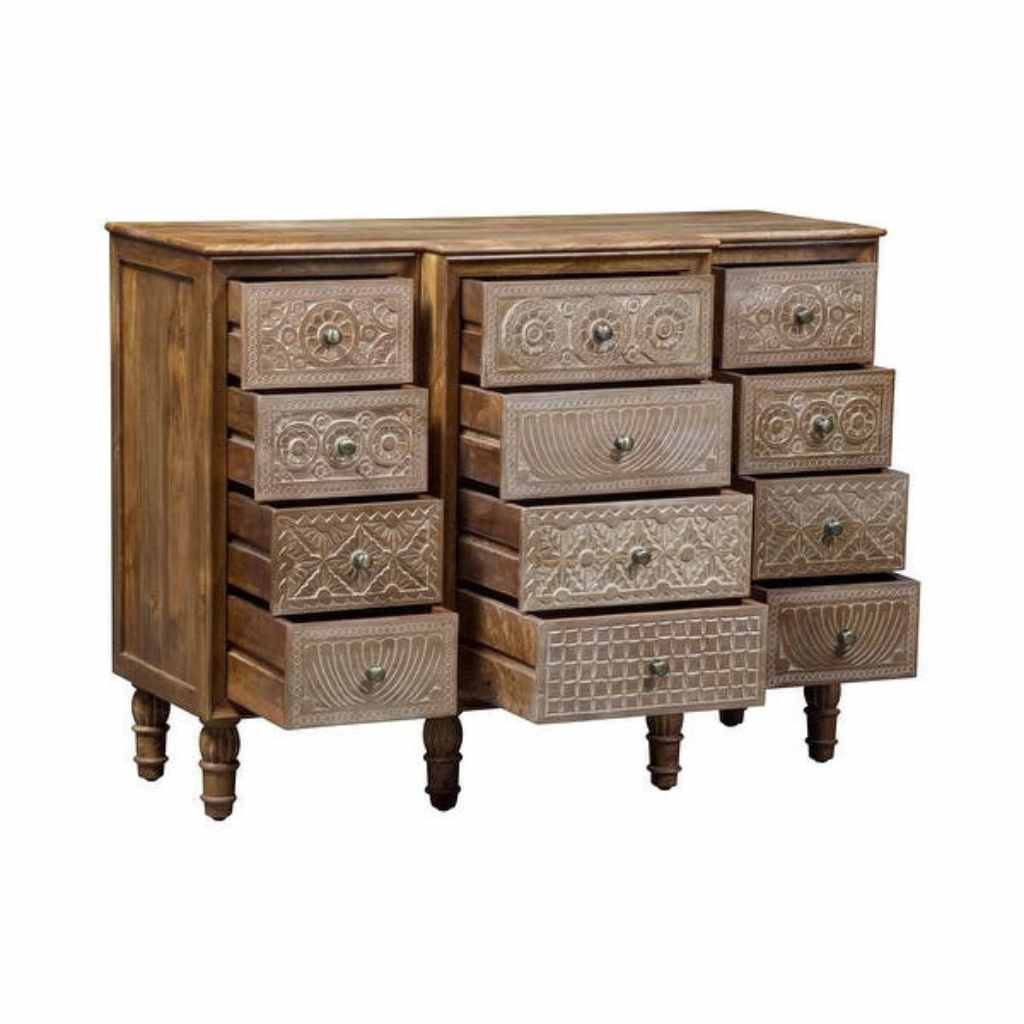 Montrose Accent Cabinet with 12 Drawers in a Weathered Honey Finish
