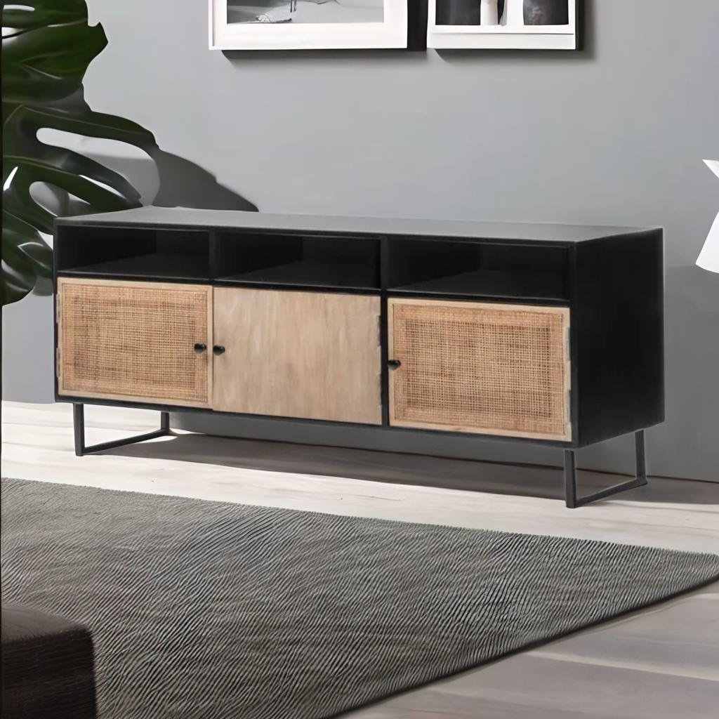 Coastal Charm TV Stand in Wood and Rattan
