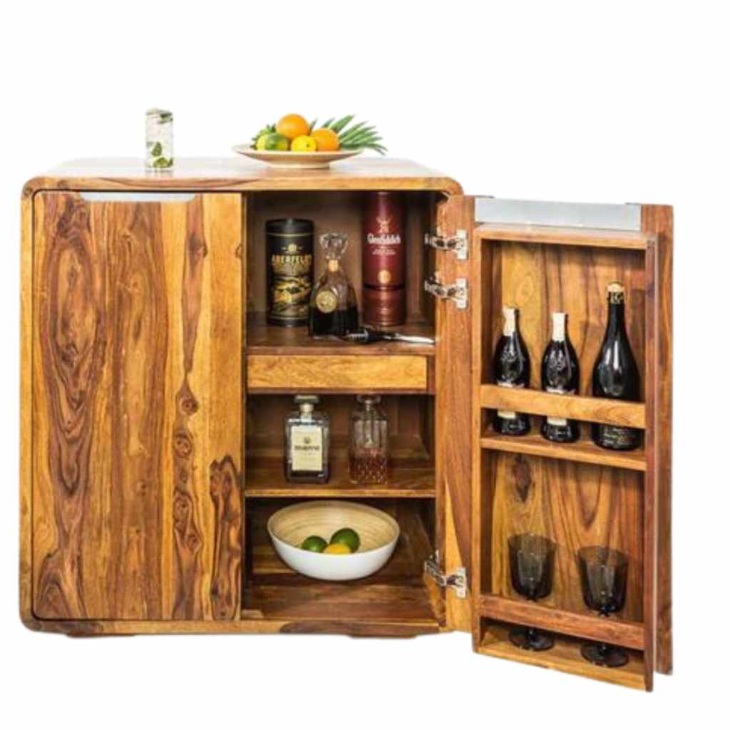 Heritage Sheesham Wood Bar Cabinet in Natural Finish