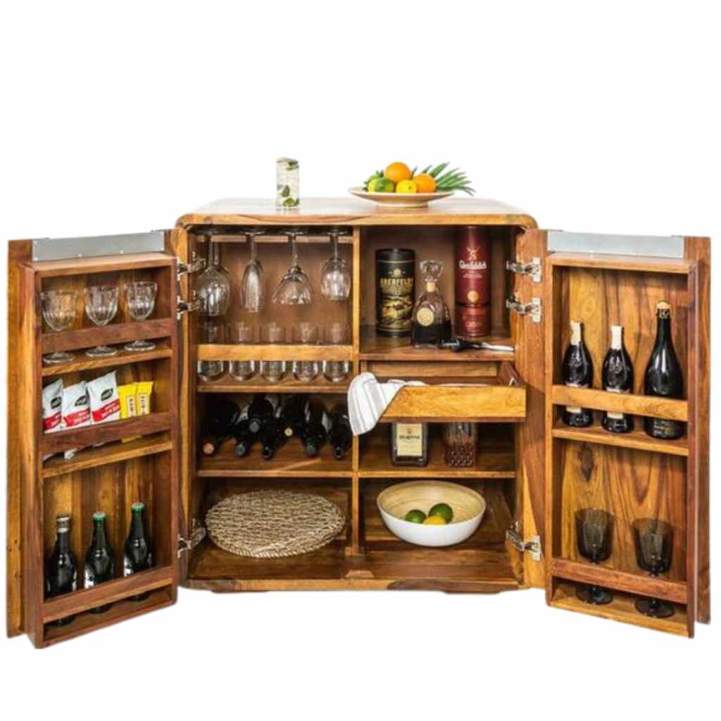 Heritage Sheesham Wood Bar Cabinet in Natural Finish