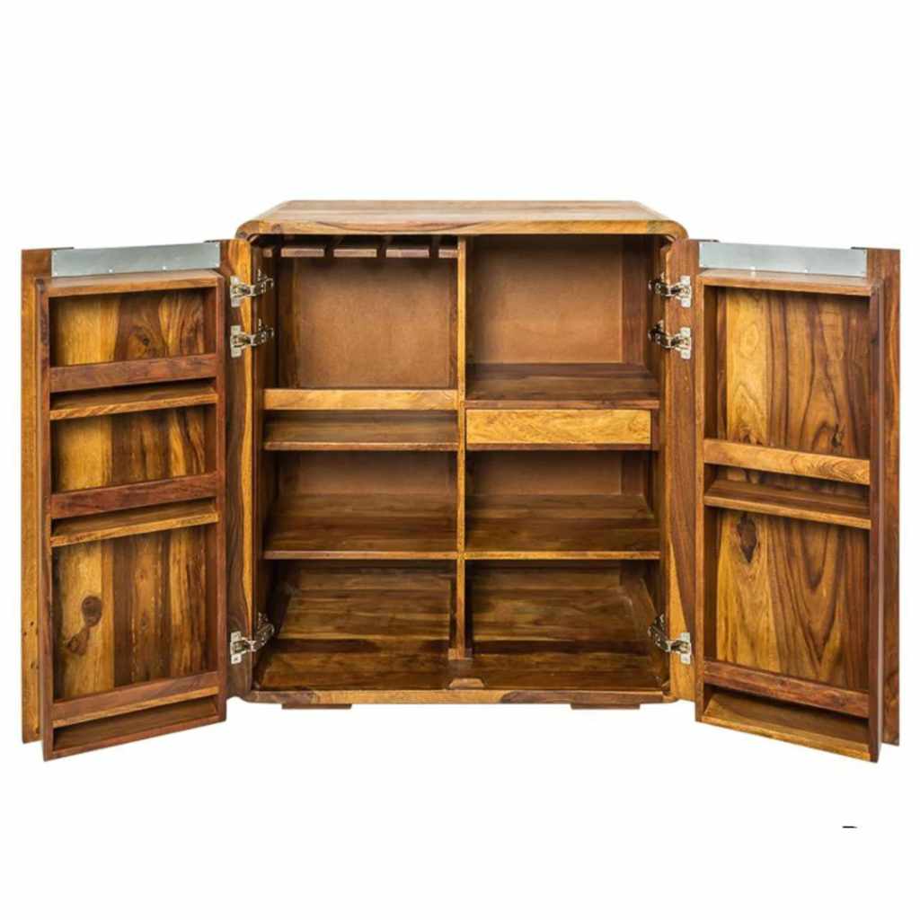 Heritage Sheesham Wood Bar Cabinet in Natural Finish