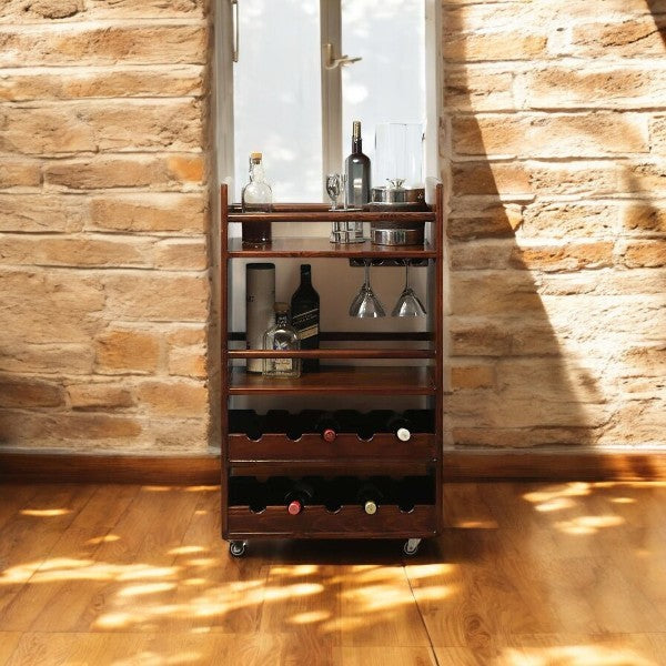 Walnut Charm Solid Wood Bar Trolley