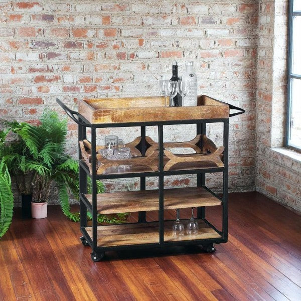 Heritage Teak Solid Wood Bar Trolley