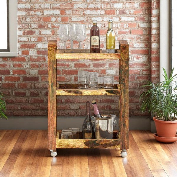 Rustic Teak Sheesham Bar Trolley