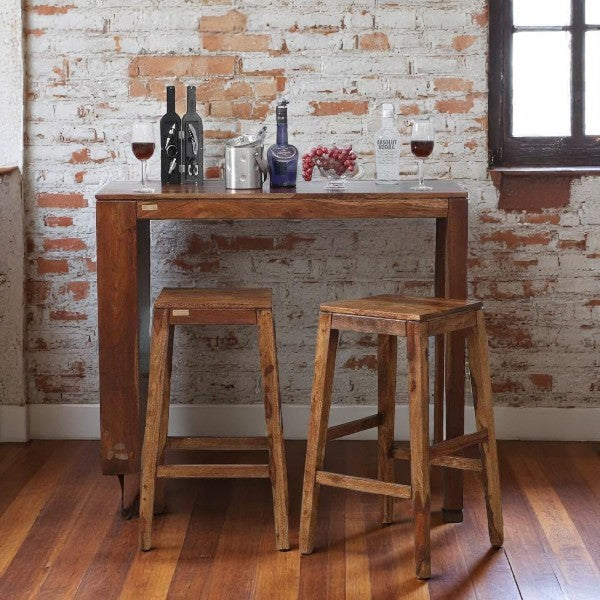 Sheesham Wood Bar Table Set with Two Matching Stools