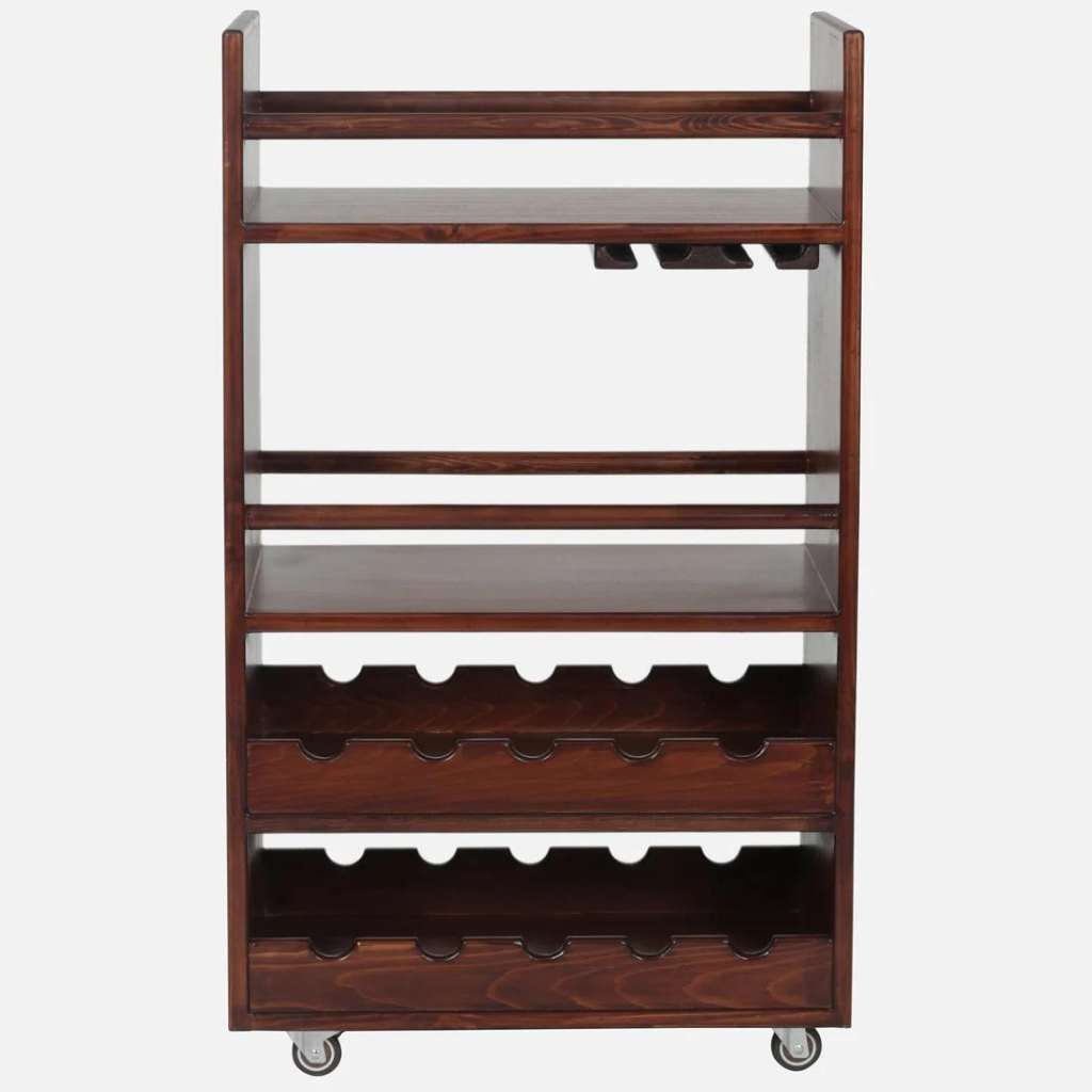 Walnut Charm Solid Wood Bar Trolley
