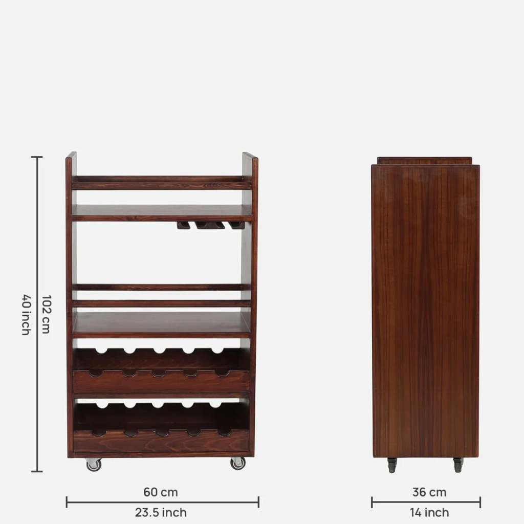 Walnut Charm Solid Wood Bar Trolley