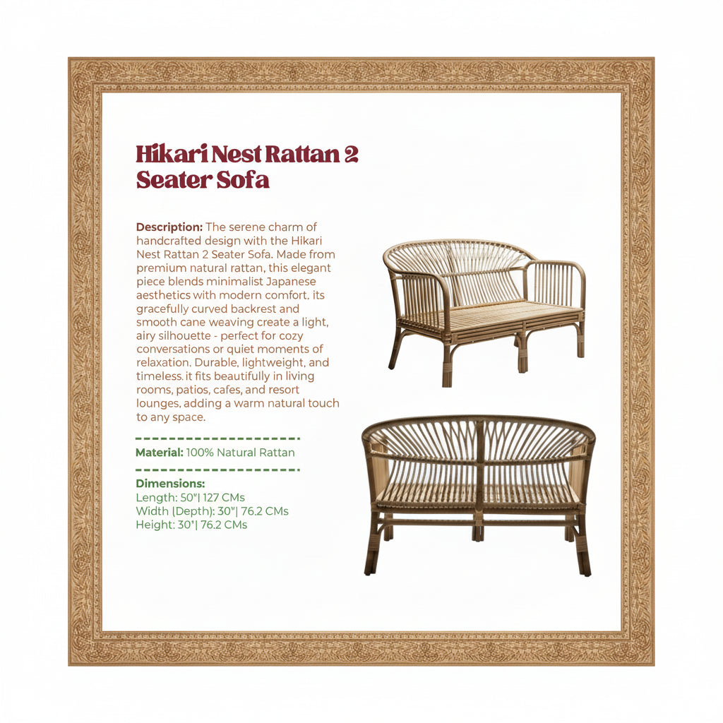 Hikari Nest Natural Rattan 2-Seater Sofa