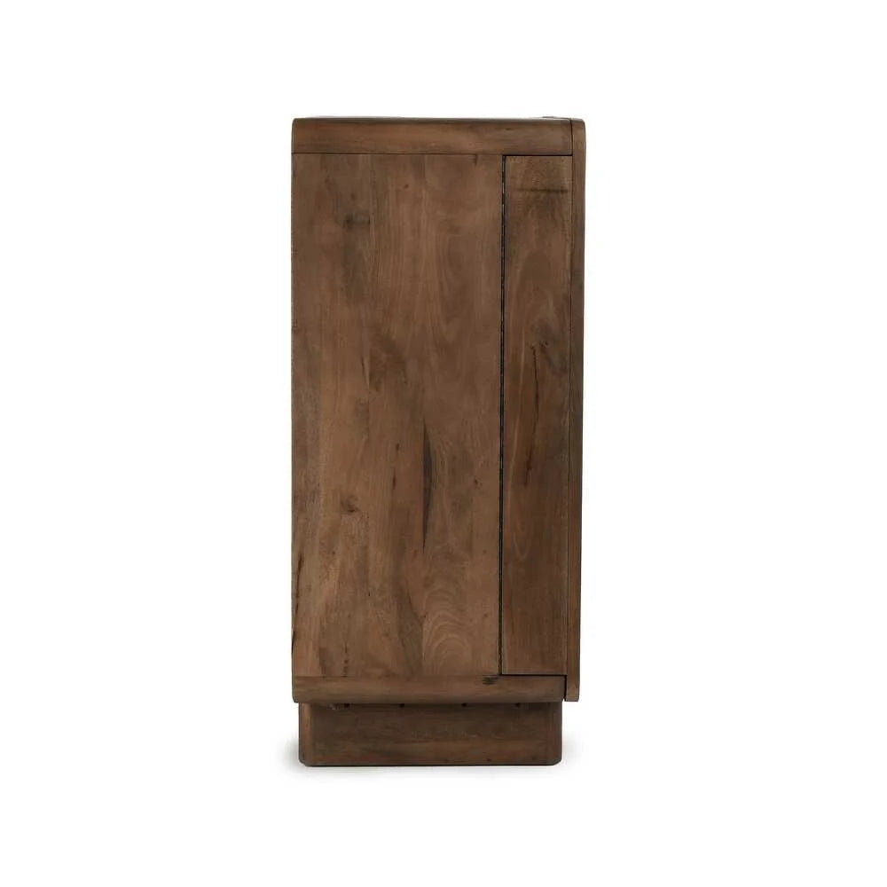 Walnut-Finished Sheesham Wood Hand-Carved Bar Cabinet