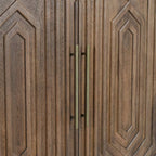 Walnut-Finished Sheesham Wood Hand-Carved Bar Cabinet