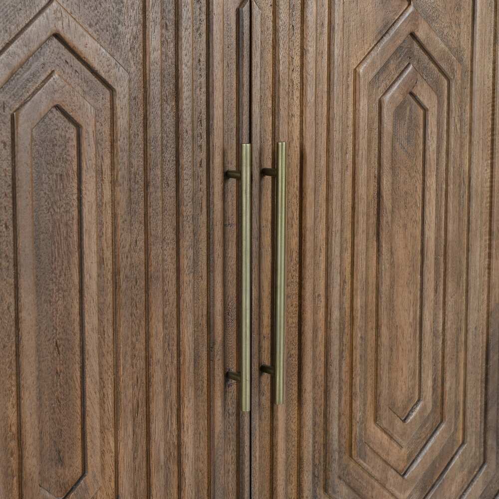 Walnut-Finished Sheesham Wood Hand-Carved Bar Cabinet