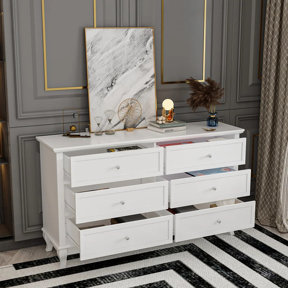 White Beauty Wooden Chest with 6 Drawers