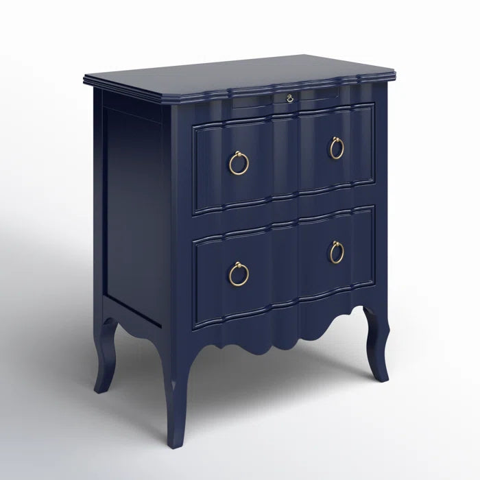 Solid Wood 2 Drawer Chest of Drawers in Blue
