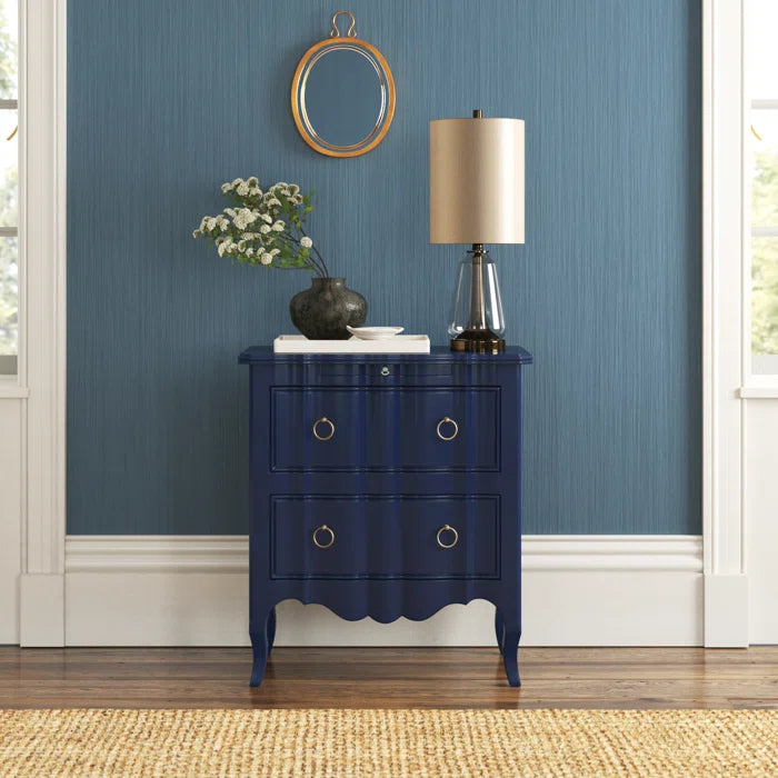 Solid Wood 2 Drawer Chest of Drawers in Blue