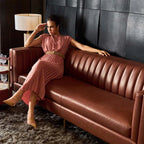 Brand New Linea Cognac Leather Three-Seater Sofa