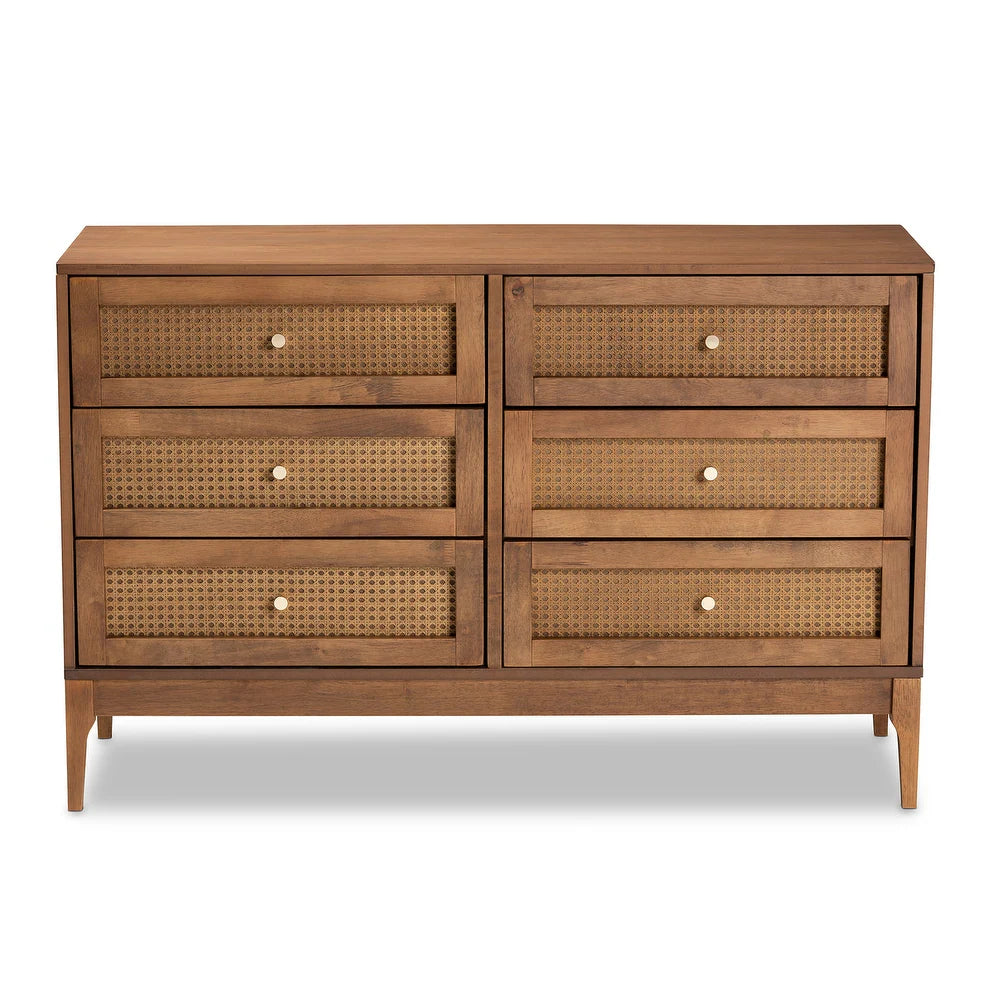 Walnut Rattan Dresser