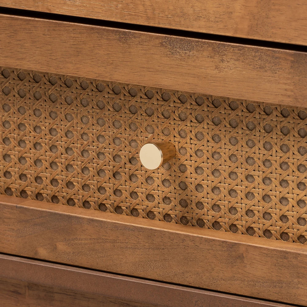 Walnut Rattan Dresser