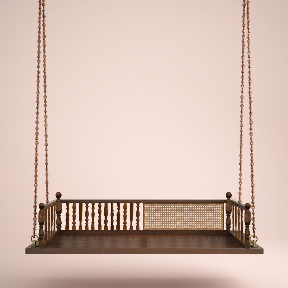 Classic Slatted Back Teakwood Swing with Cane Inlay