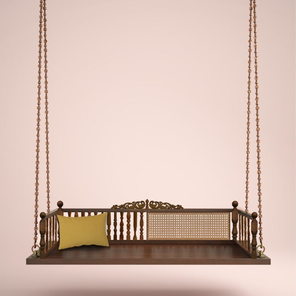 eakwood Swing with Ornate Cane-Panel Backrest