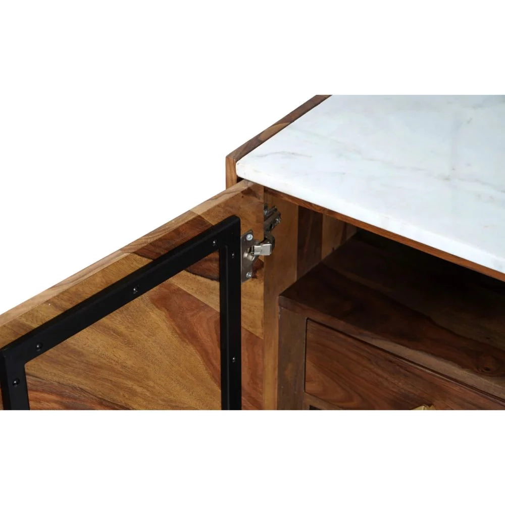 Industrial Charm Mango Wood Bar Cabinet with Iron Base