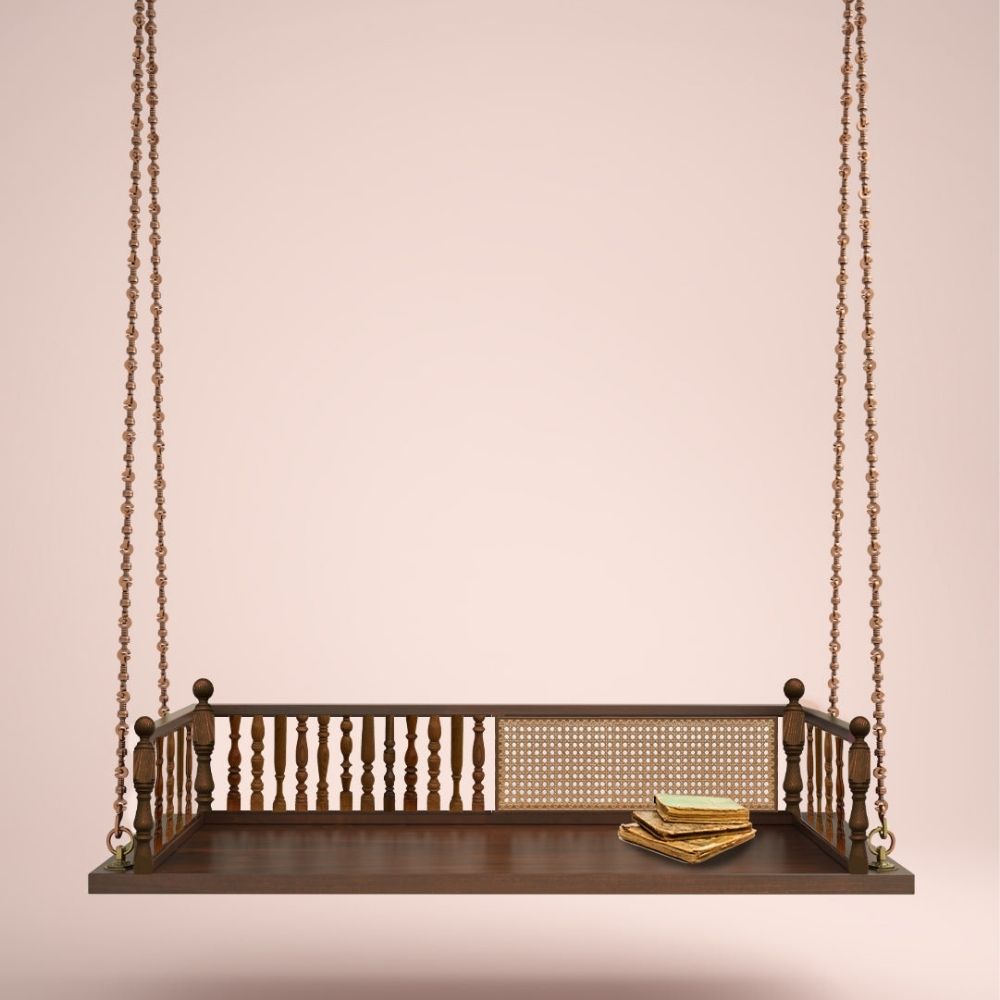 Classic Slatted Back Teakwood Swing with Cane Inlay