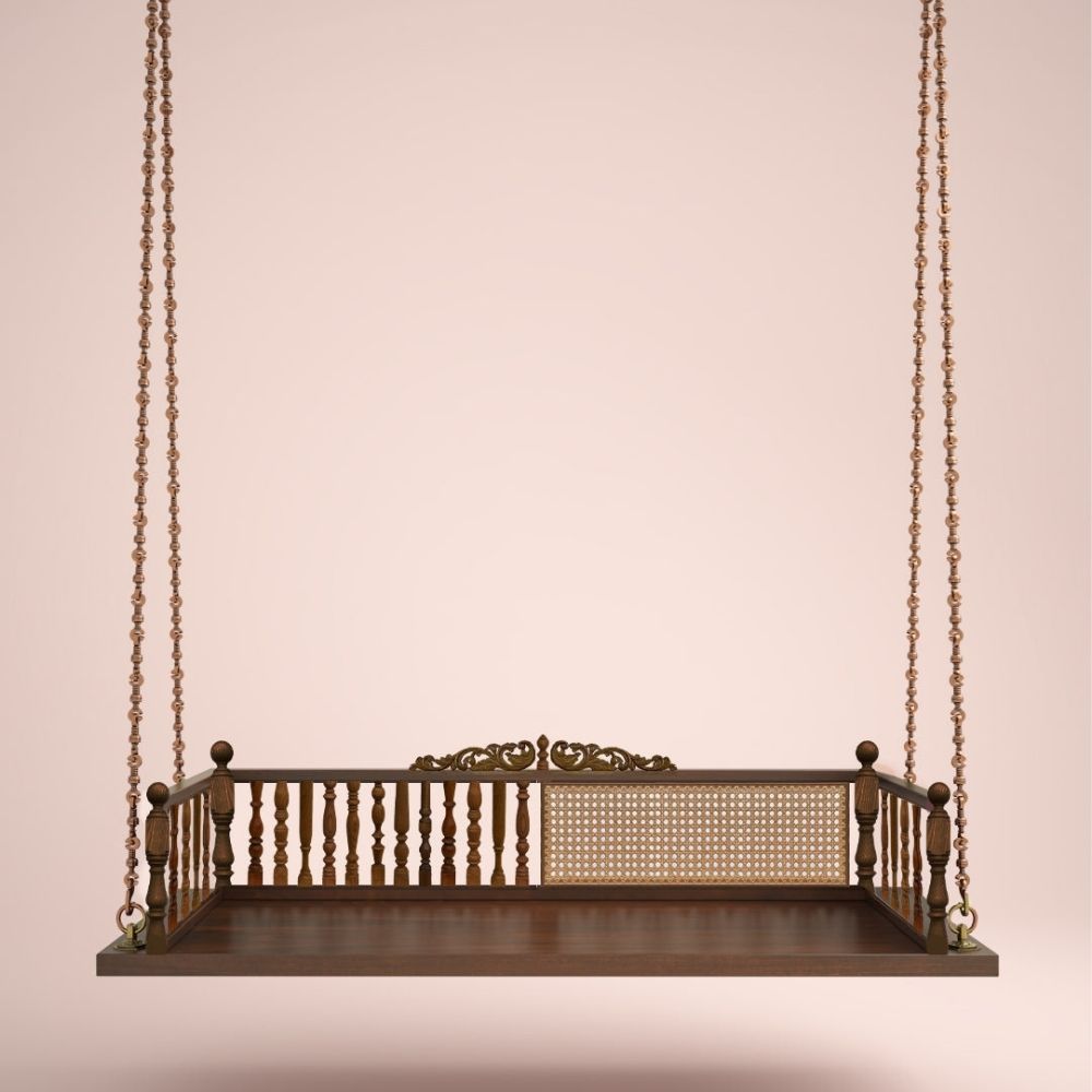 eakwood Swing with Ornate Cane-Panel Backrest