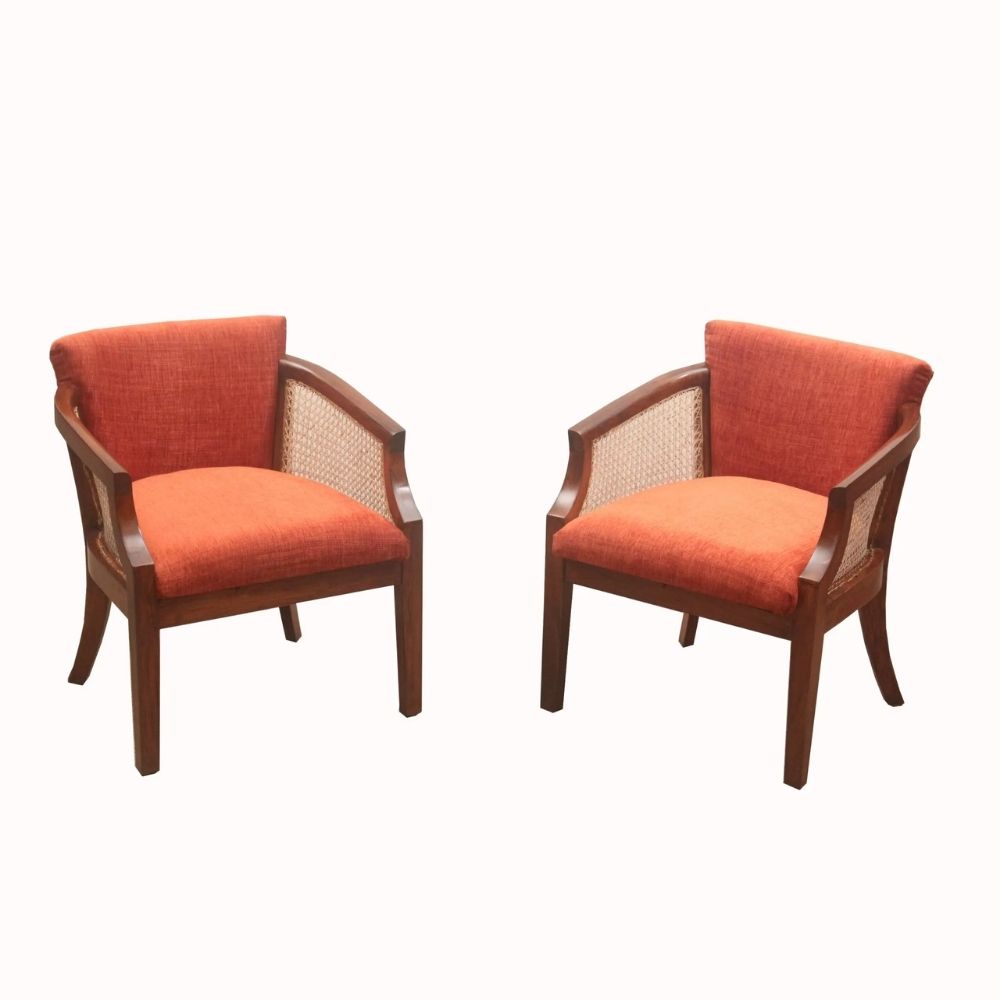 Heritage Teak and Cane Sofa Set with Cushions