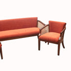 Heritage Teak and Cane Sofa Set with Cushions