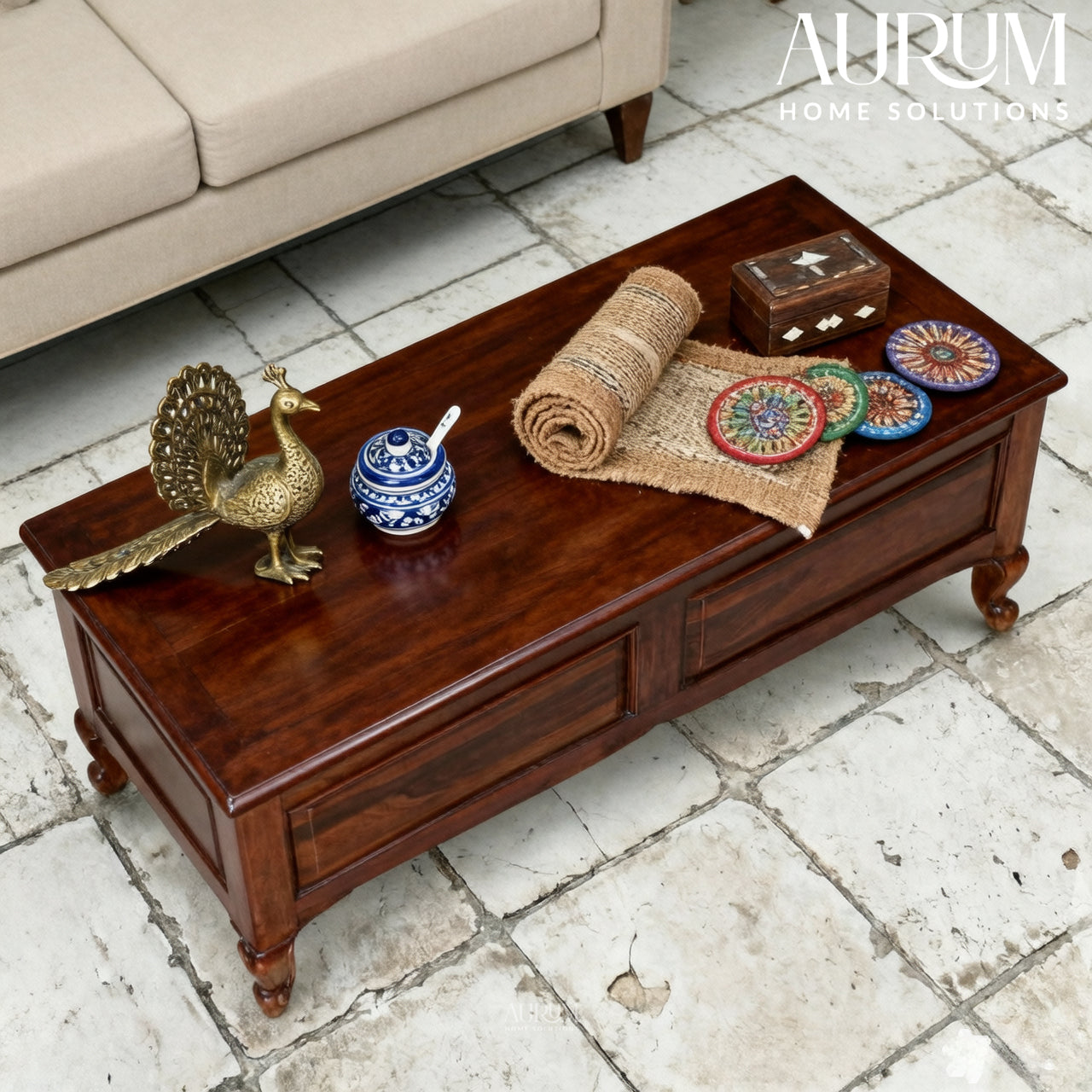 Solid Sheesham Wood Trunk in Honey Oak Tone