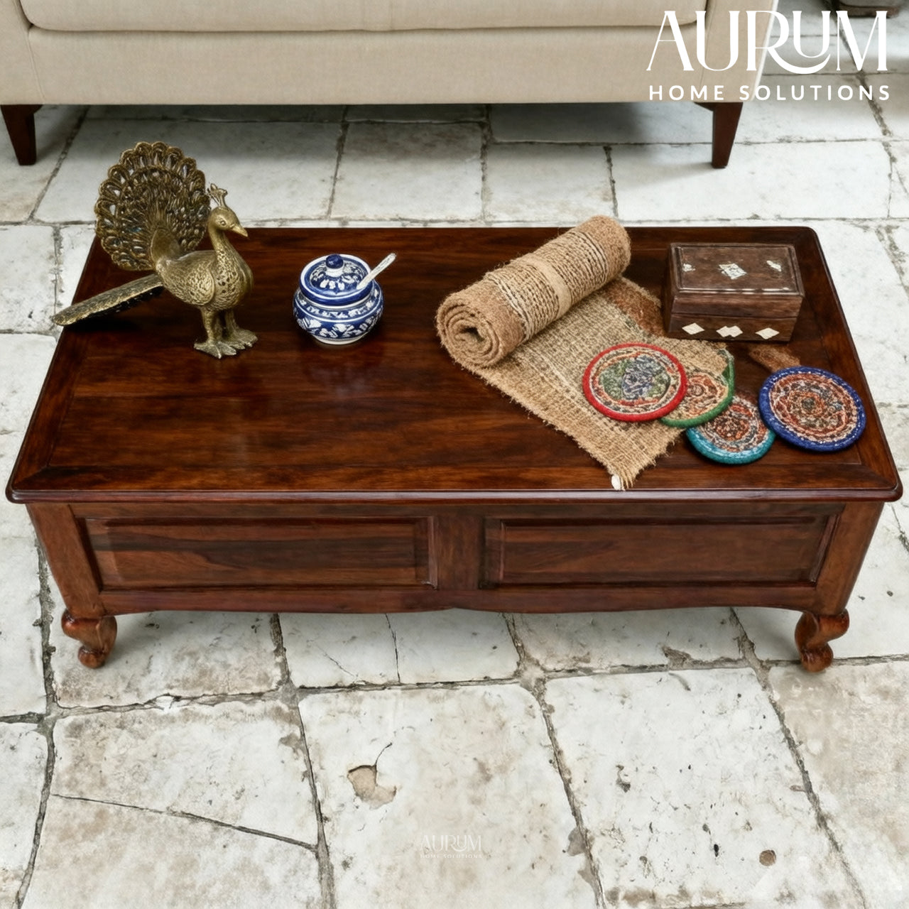Solid Sheesham Wood Trunk in Honey Oak Tone