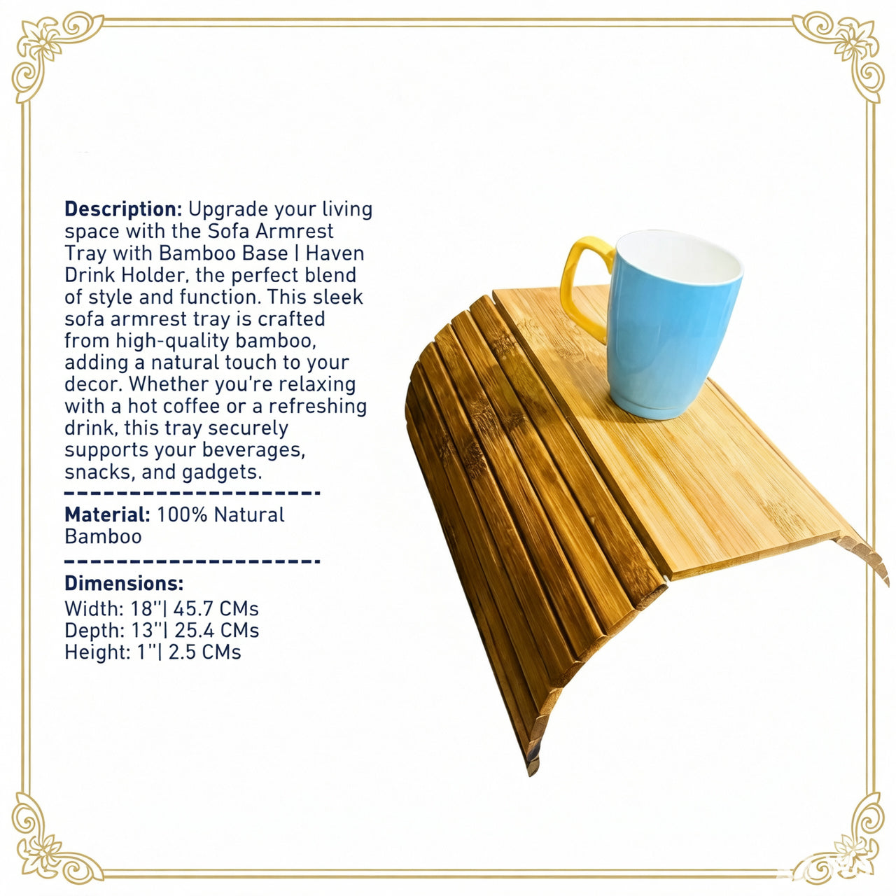 Sofa Armrest Tray with Bamboo Base | Haven Drink Holder